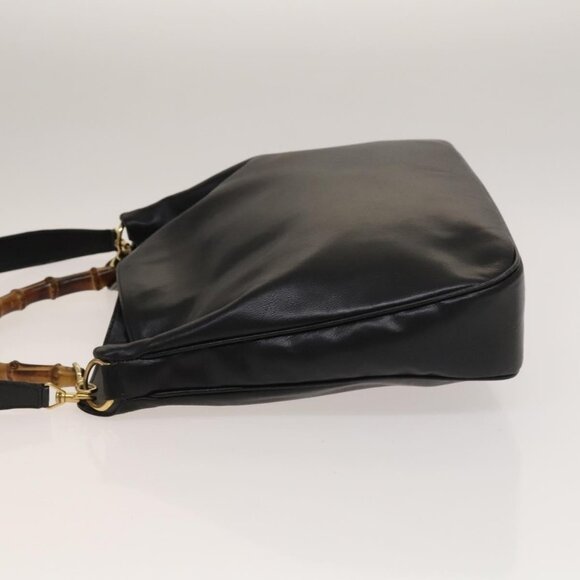 GUCCI Bamboo Hand Bag Leather 2way Black Gold Auth ep9886 - Picture 4 of 16